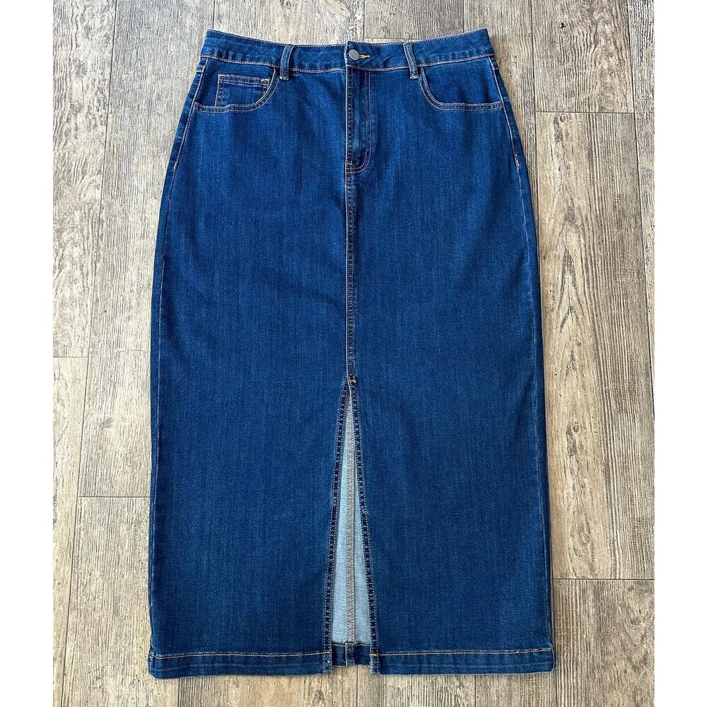 Bagatelle Womens Size 12 Blue Jean Denim Maxi Long Skirt High Front Split 33x35